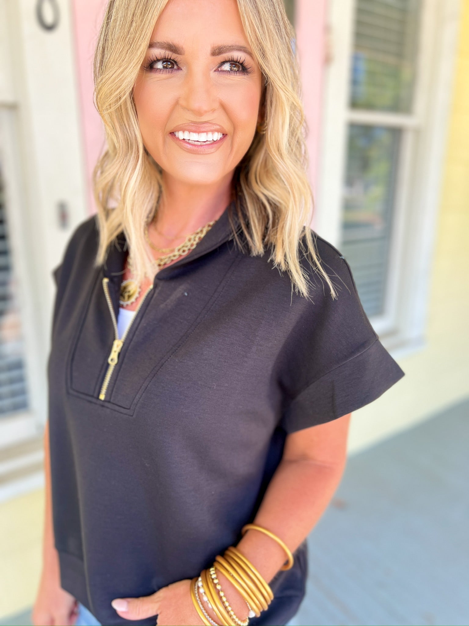 Send a Message Half Zip Top - Black