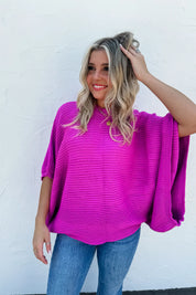 Meg Pullover Poncho Sweater - Magenta