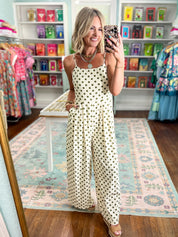 Timeless Polka Dot  Wide-Leg Jumpsuit - Cream/Moss