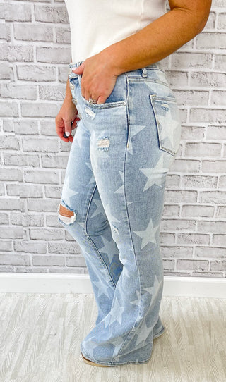 Risen Mid Rise Button Down with Star Print Jeans