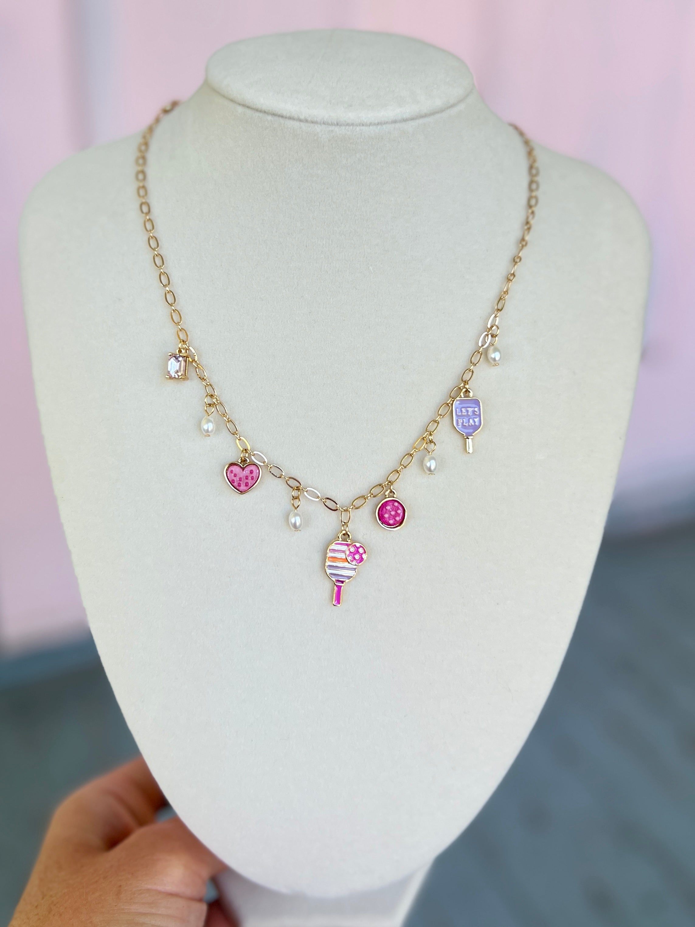 Pickleball Charm and Pearl Necklace