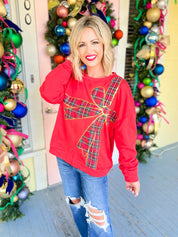 Be the Joy Fleece Pullover - Red/Red Plaid