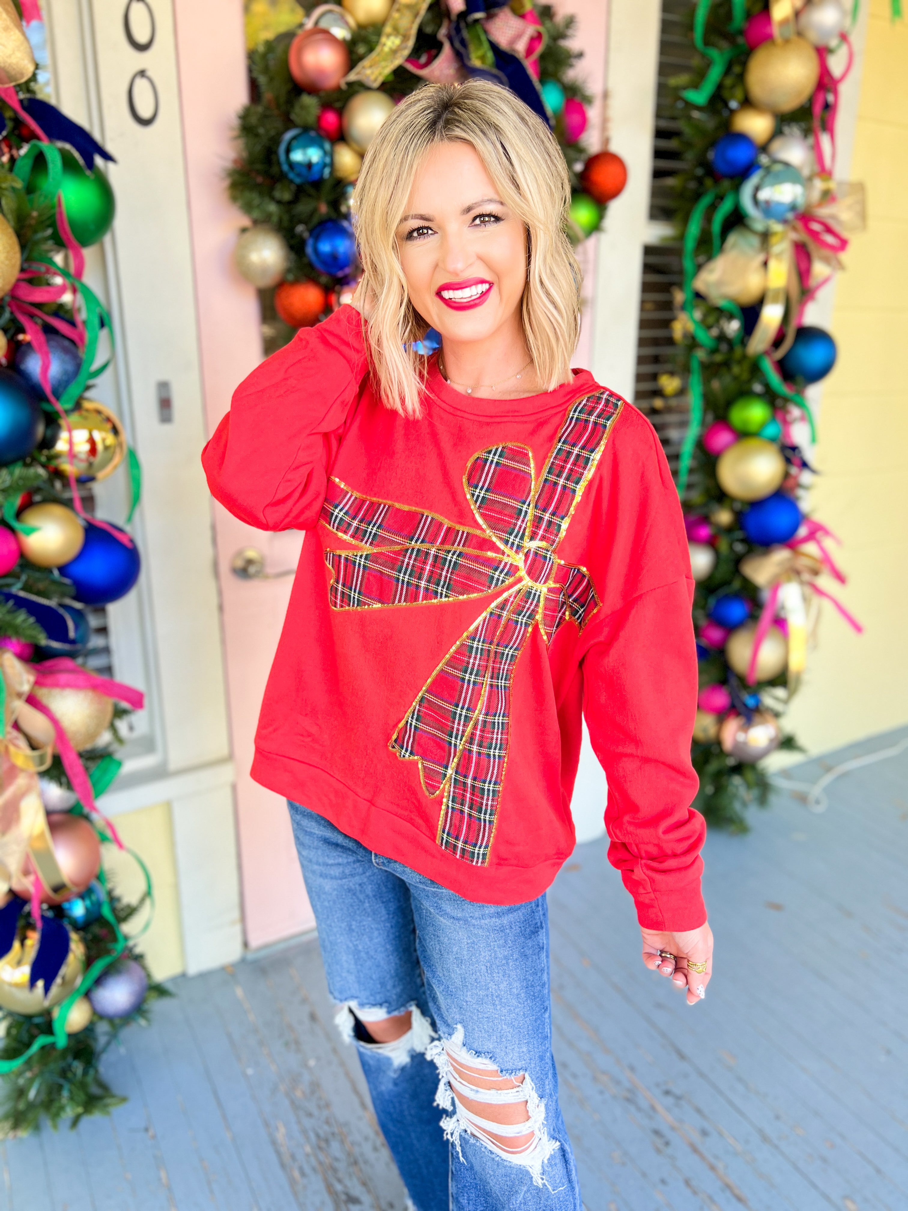 Be the Joy Fleece Pullover - Red/Red Plaid