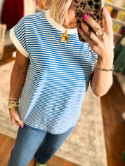 All You Need Stripe Top - Ocean Blue