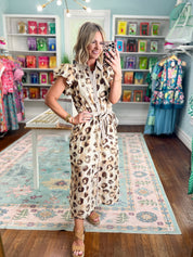 Perfect for You Leopard Print Midi Dress - Sand