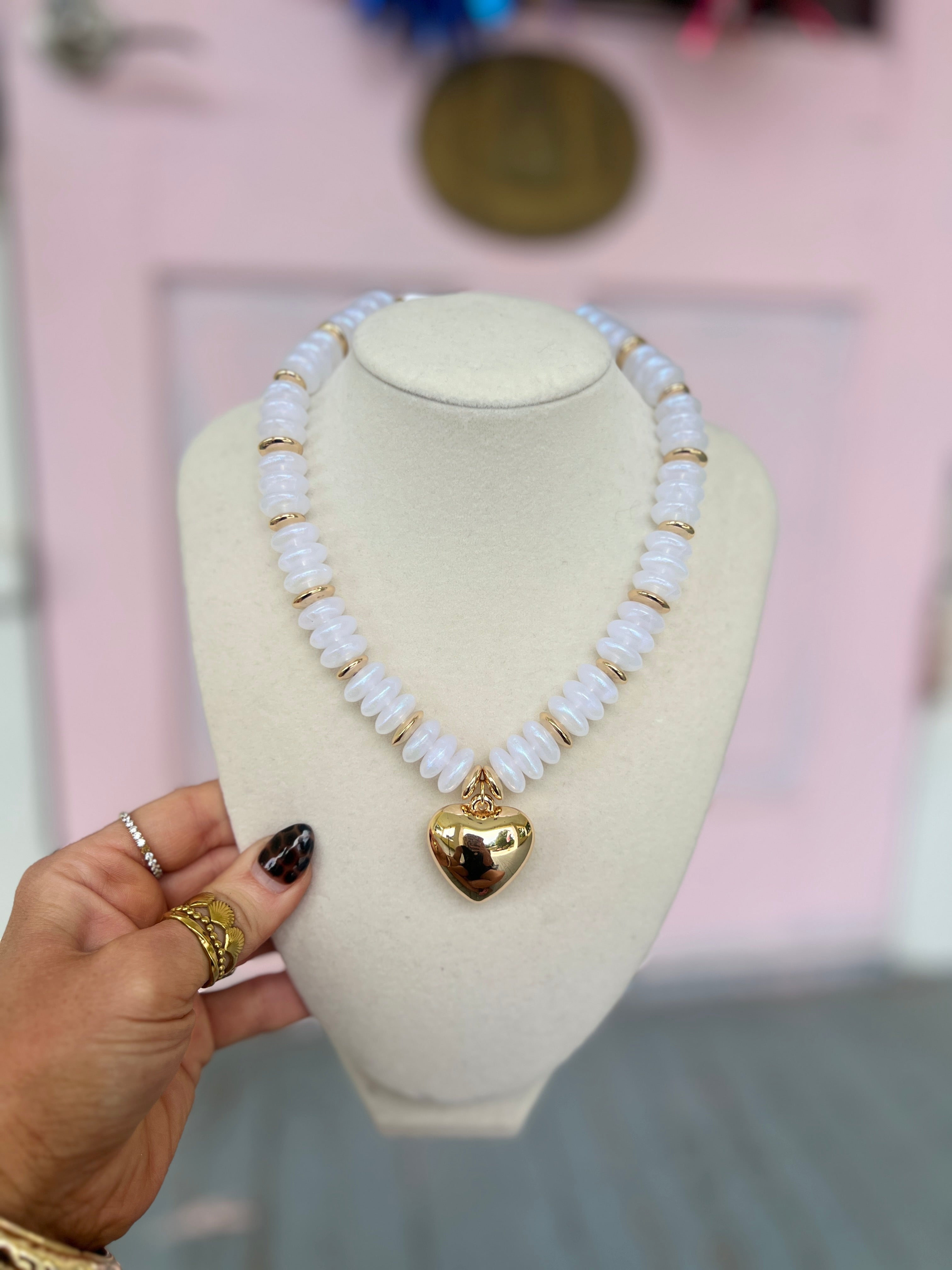 Rondelle Beads and Puffy Heart Necklace