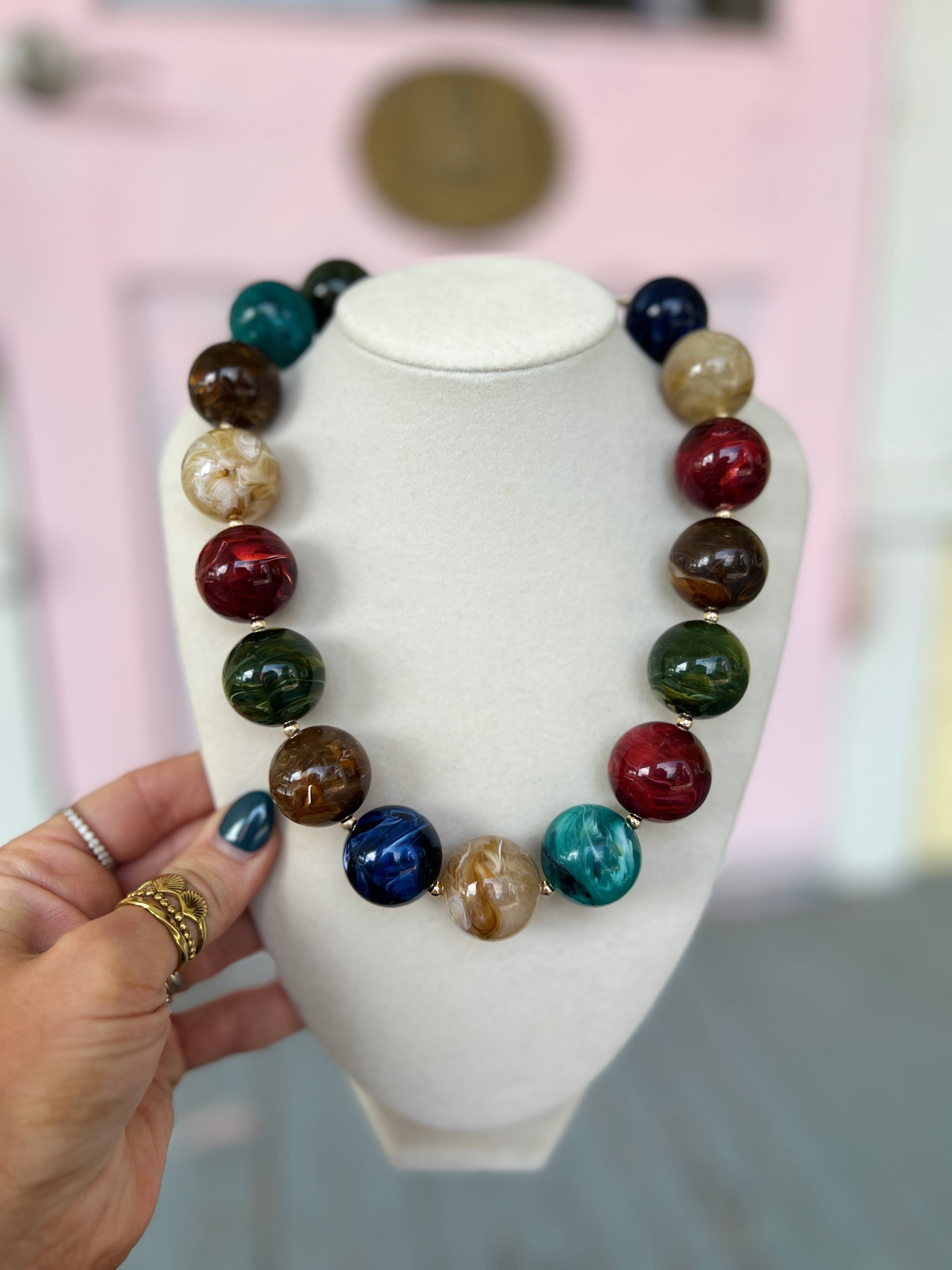 Marble Acrylic Bead Necklace - Multi
