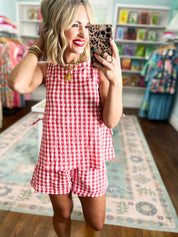 Live the Life Gingham Shorts Set -Red