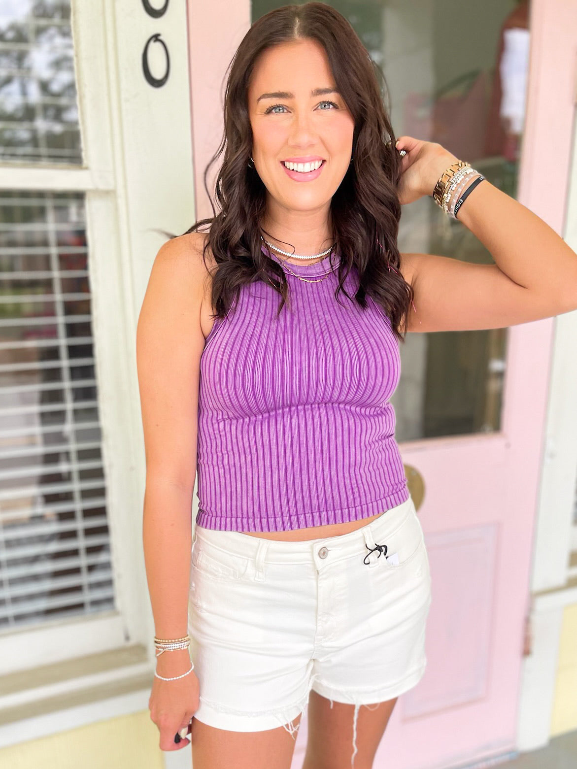 Breathe Deeper Ribbed Seamless Tank - Violet