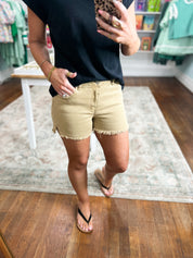 Coming In Hot Frayed Hem Shorts - Lt. Camel