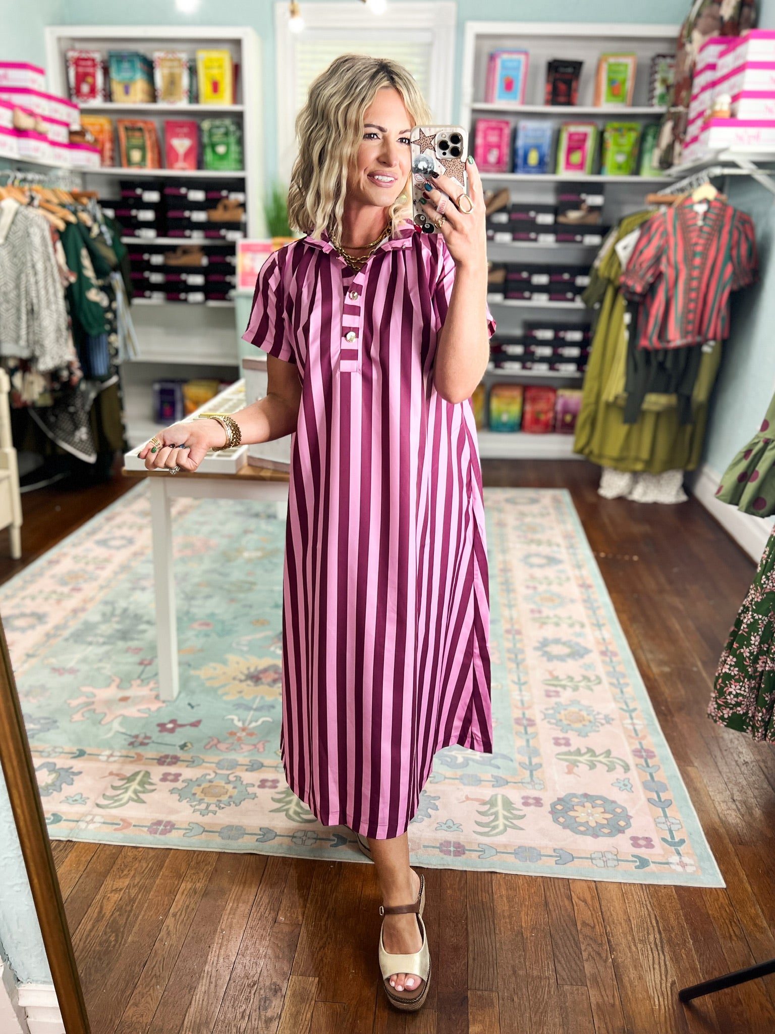 Perfect For You Striped Midi Dress - Plum