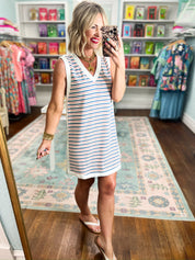 All the Best Striped Mini Dress - Slate Blue