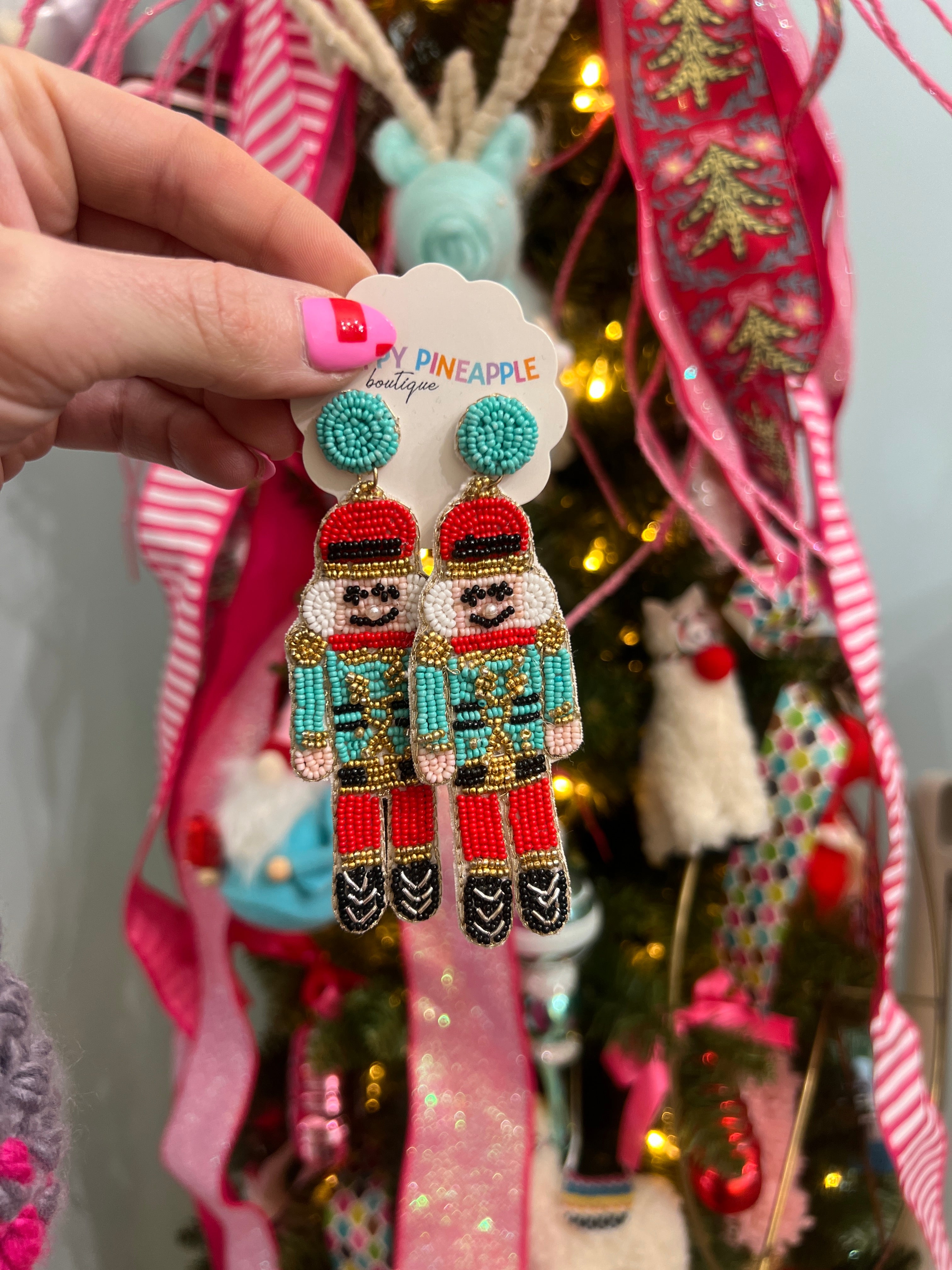 Beaded Nutcracker Earrings - Turquoise/Multi