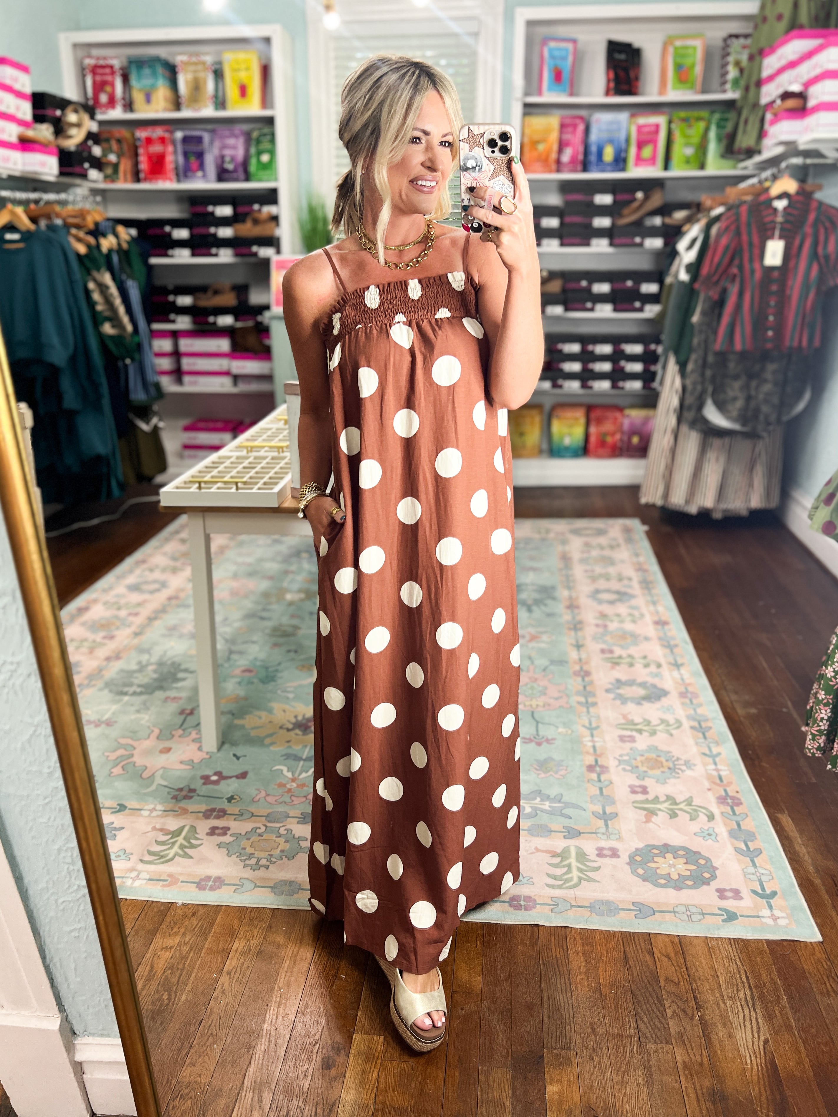 Mocha Dot Maxi Dress - Brown
