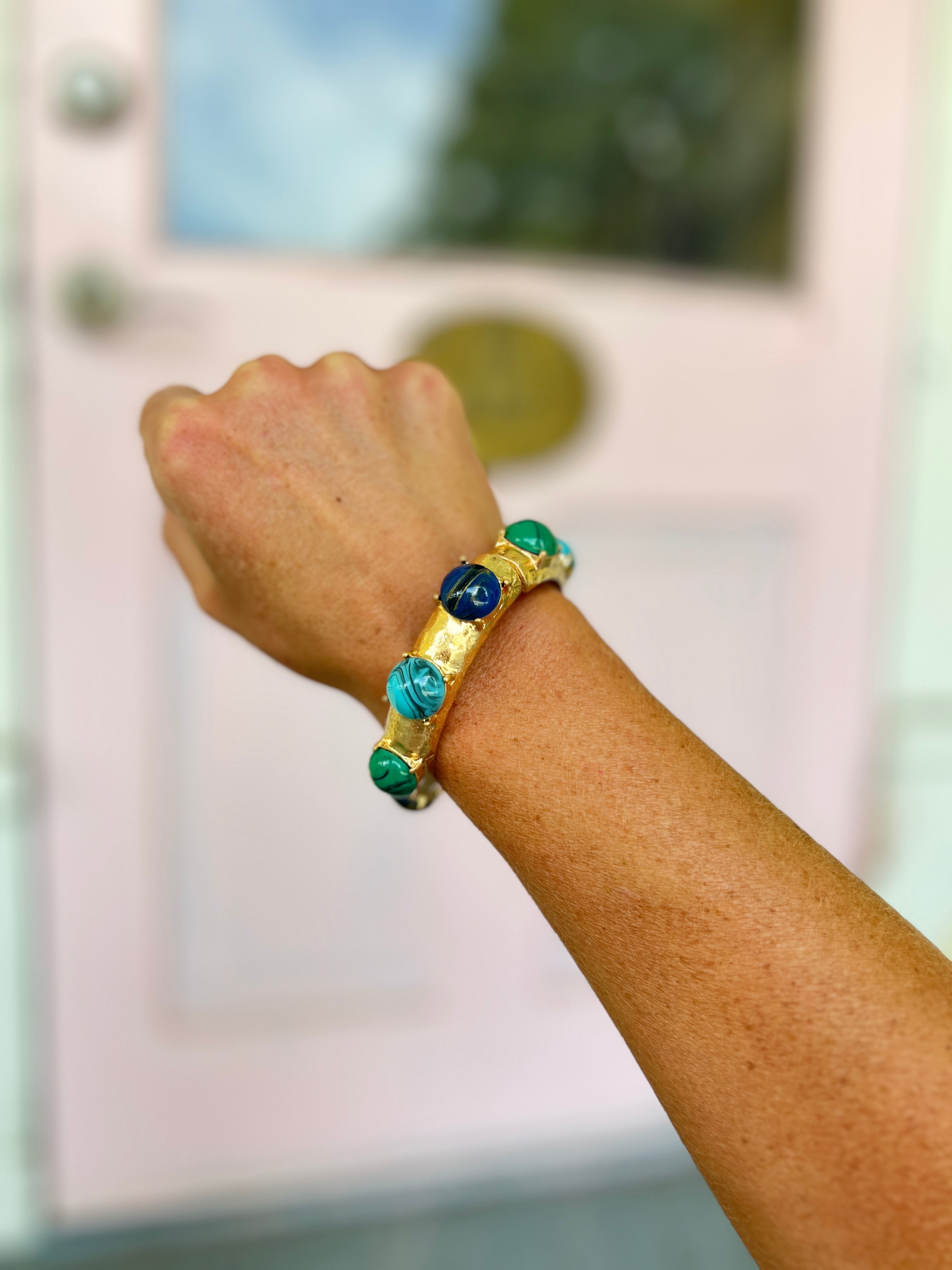 Stone Studded Bangle - Turquoise/Gold