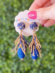 Bead Dome and Tassel Earrings- Blue