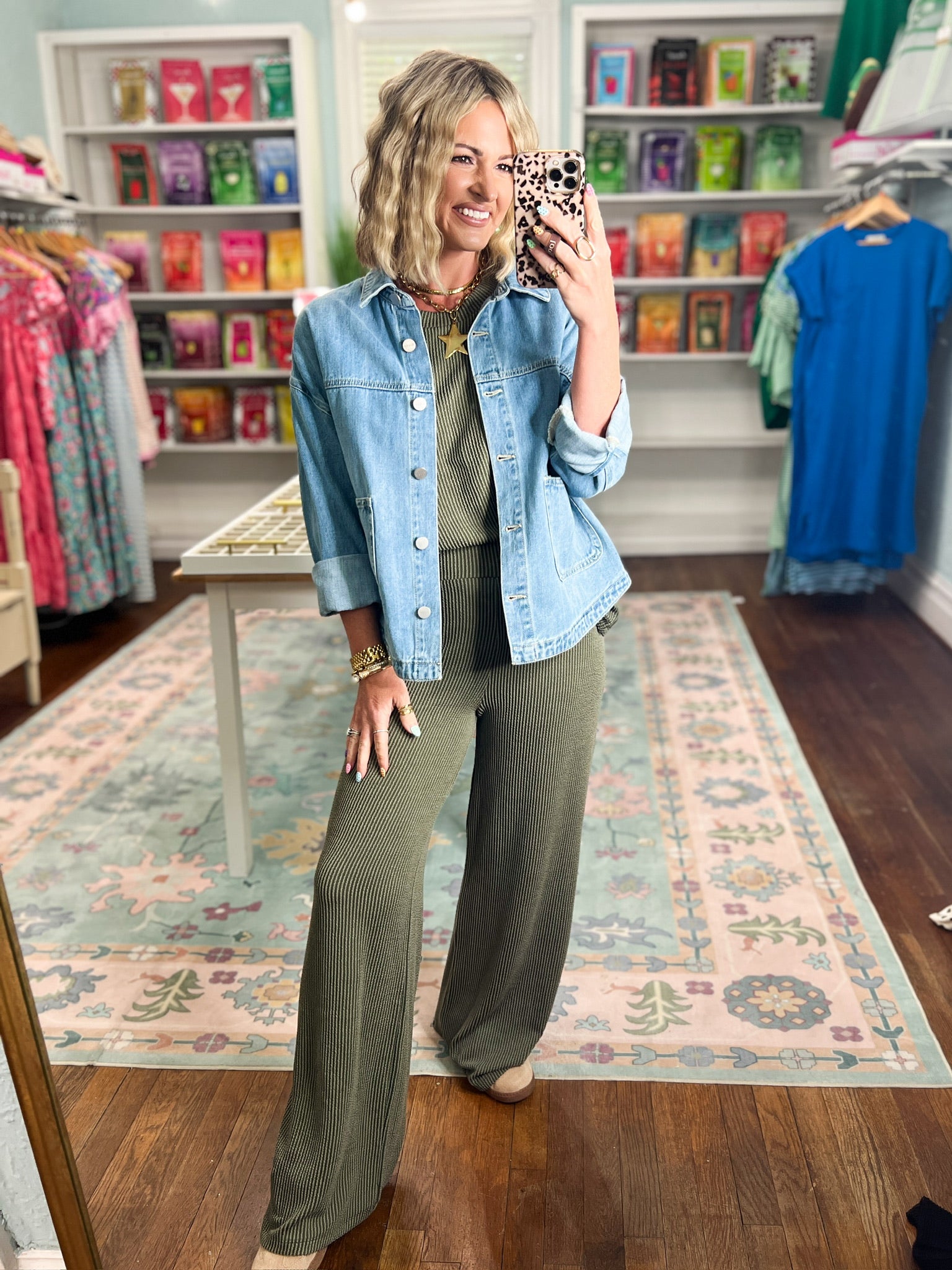 All Day Ease Ribbed Top and Pants Set - Olive