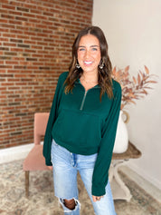 Fall Sentiments Half-Zip Sweatshirt - Dark Green