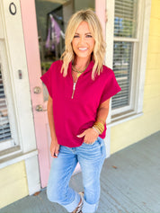 Send a Message Half Zip Top - Cabernet