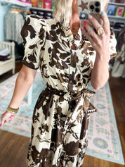 Fall in Bloom Floral Dress - Brown