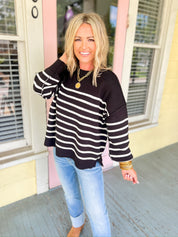 Sucker For You Striped Sweater - Black