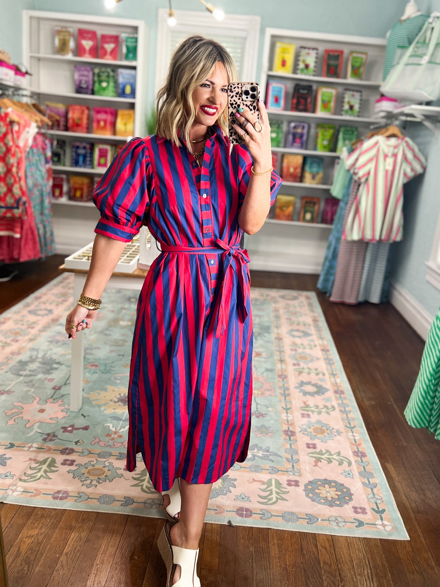 Round of Applause Striped Midi Dress