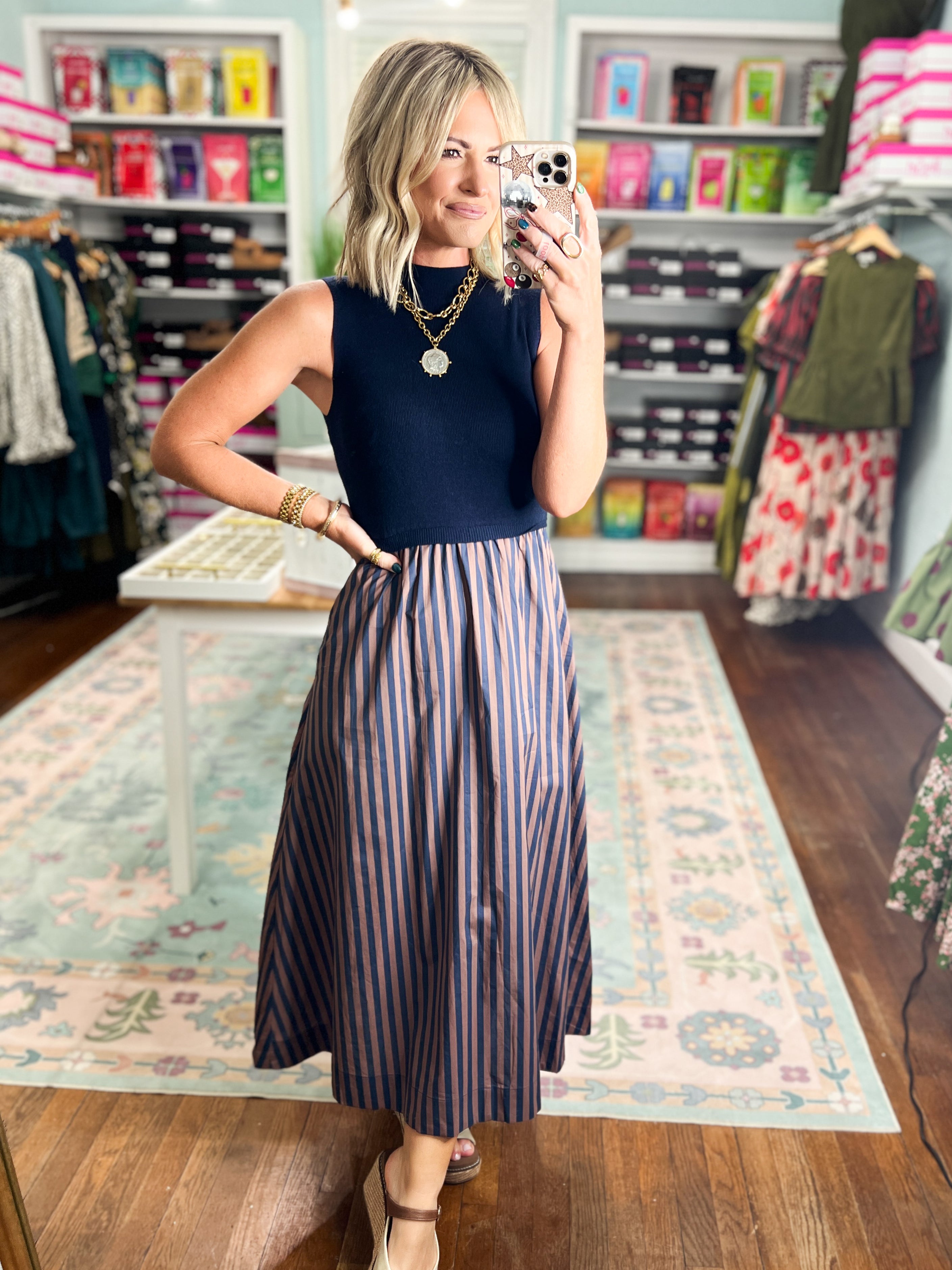 Classic Composition Midi Dress- Navy