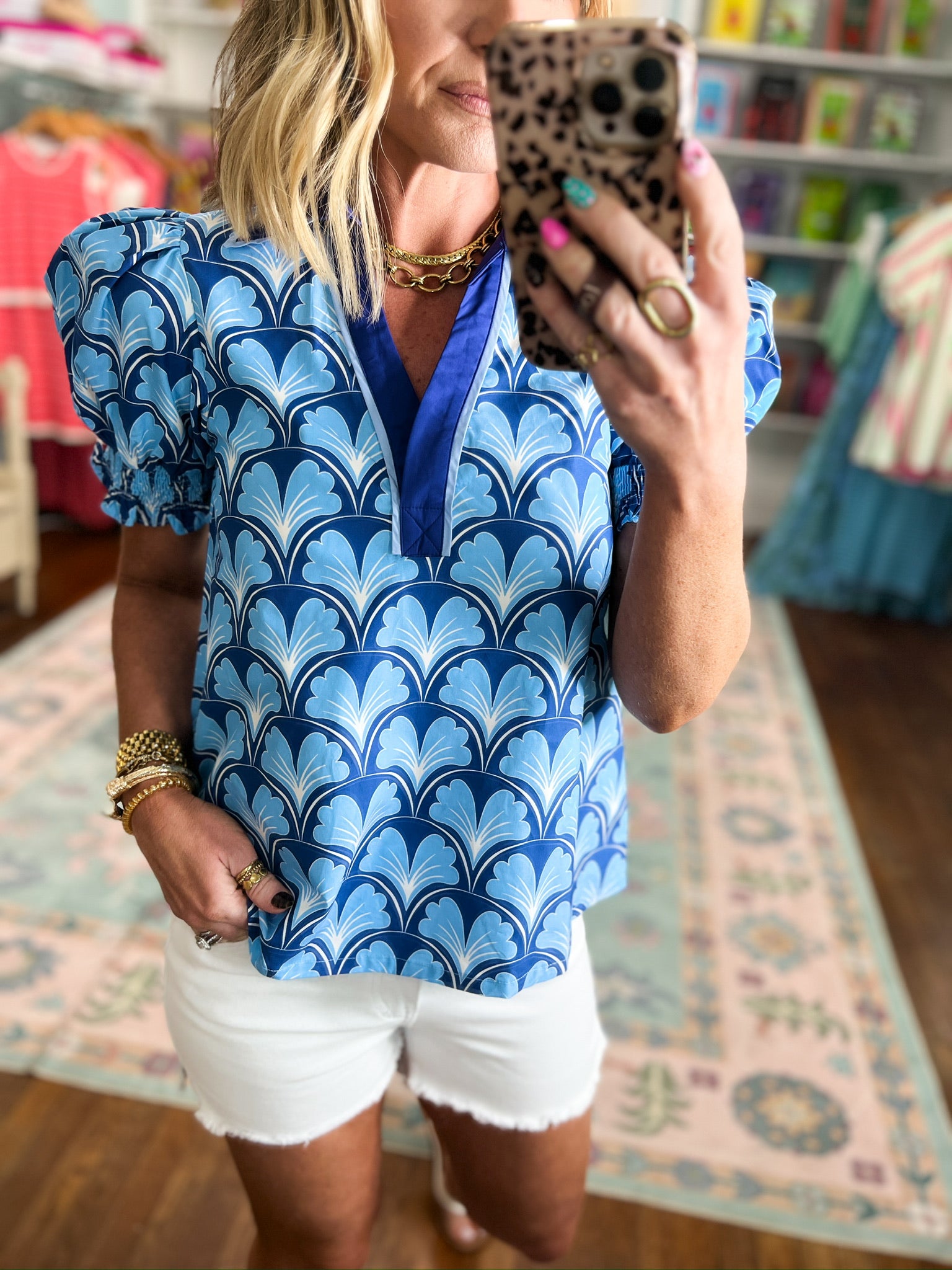 Calling On You Geometric Print Blouse
