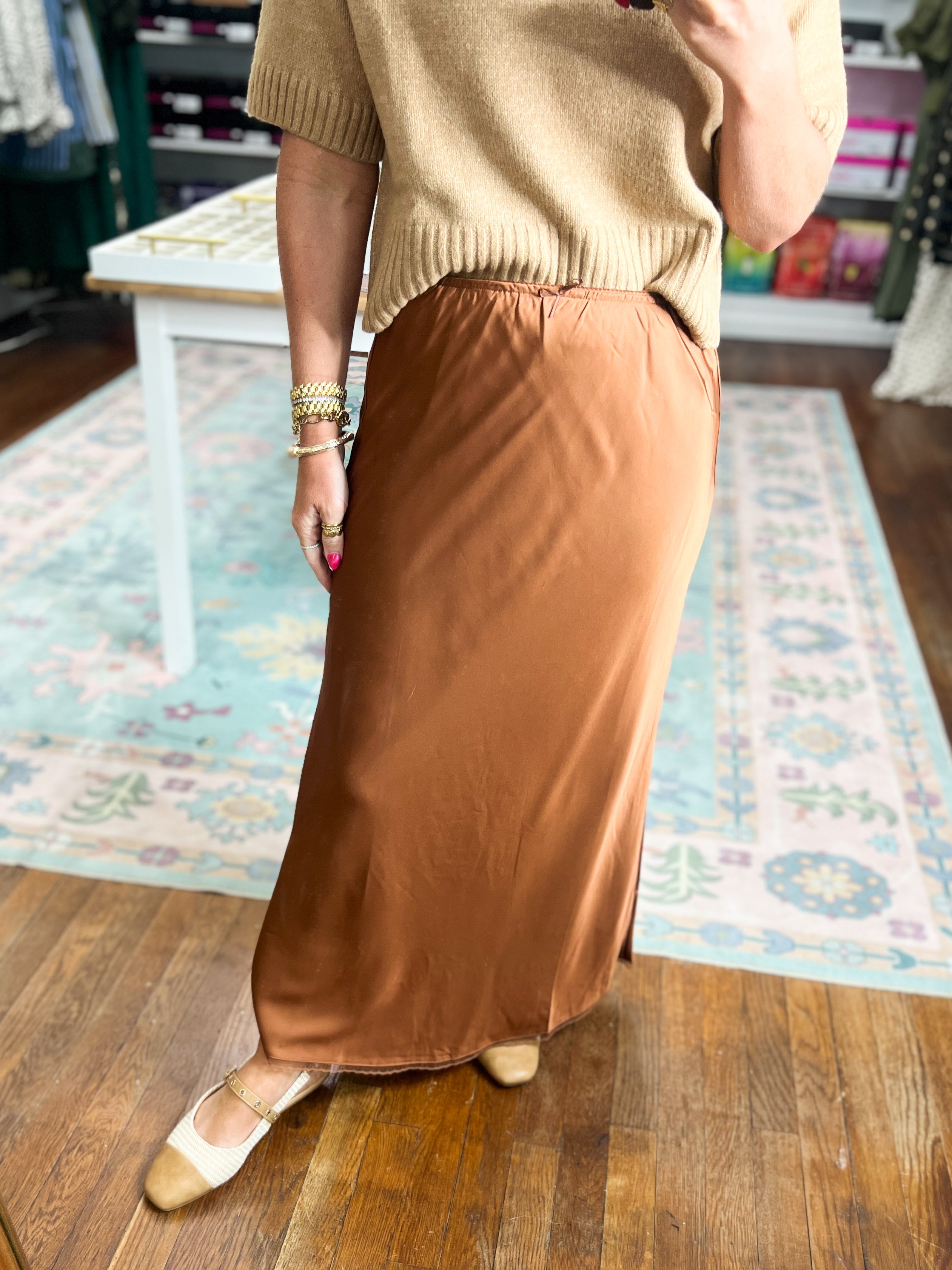 Shared With You Satin Skirt - Rust