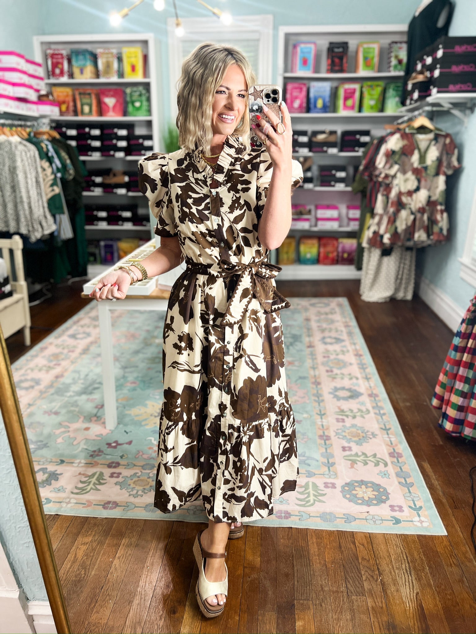 Fall in Bloom Floral Dress - Brown