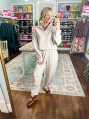 Spinning the Story Quarter Zip TOP - Mocha Cream