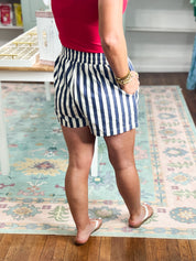 Just a Theory Striped Twill Mini Shorts - Navy