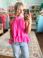 Flirt and Flow Ruffle Top - Bright Pink