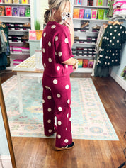 Polka Party Sweater TOP - Burgundy