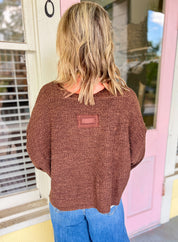 Speak Up Split Neck Sweater - Brown