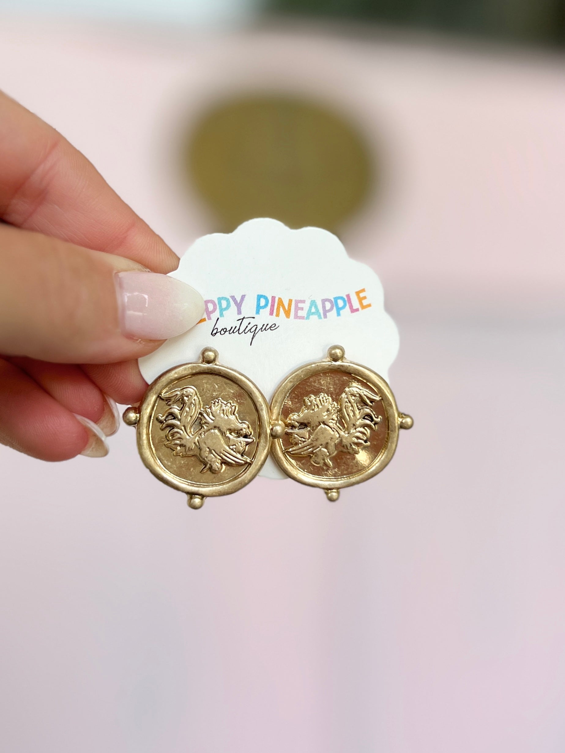 Gamecock Hammered Round Earrings