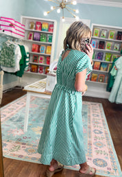 Seaside Striped Zip Midi Dress - Green