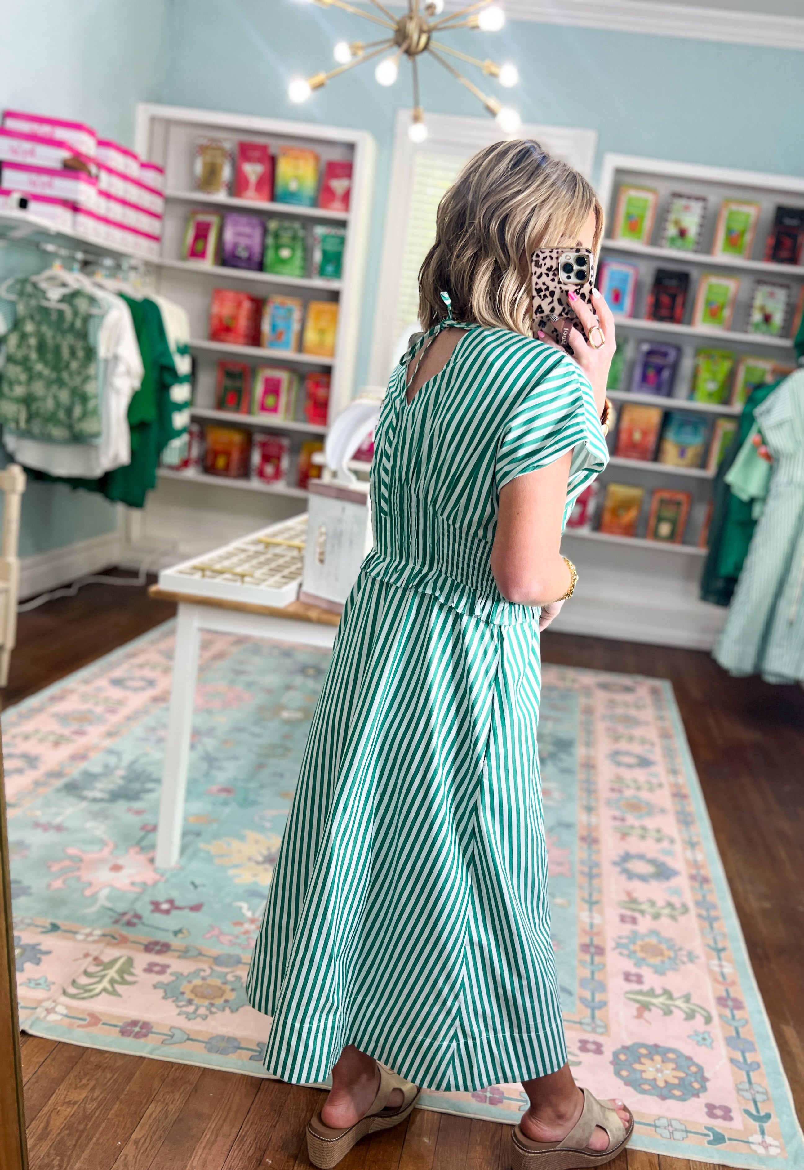 Seaside Striped Zip Midi Dress - Green