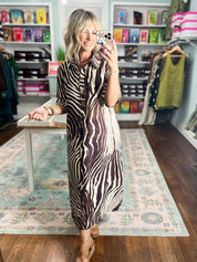 Usual Plans Zebra Print Midi Dress - Brown
