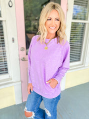 Carefree Charm French Terry Pullover - Brushed Lavender