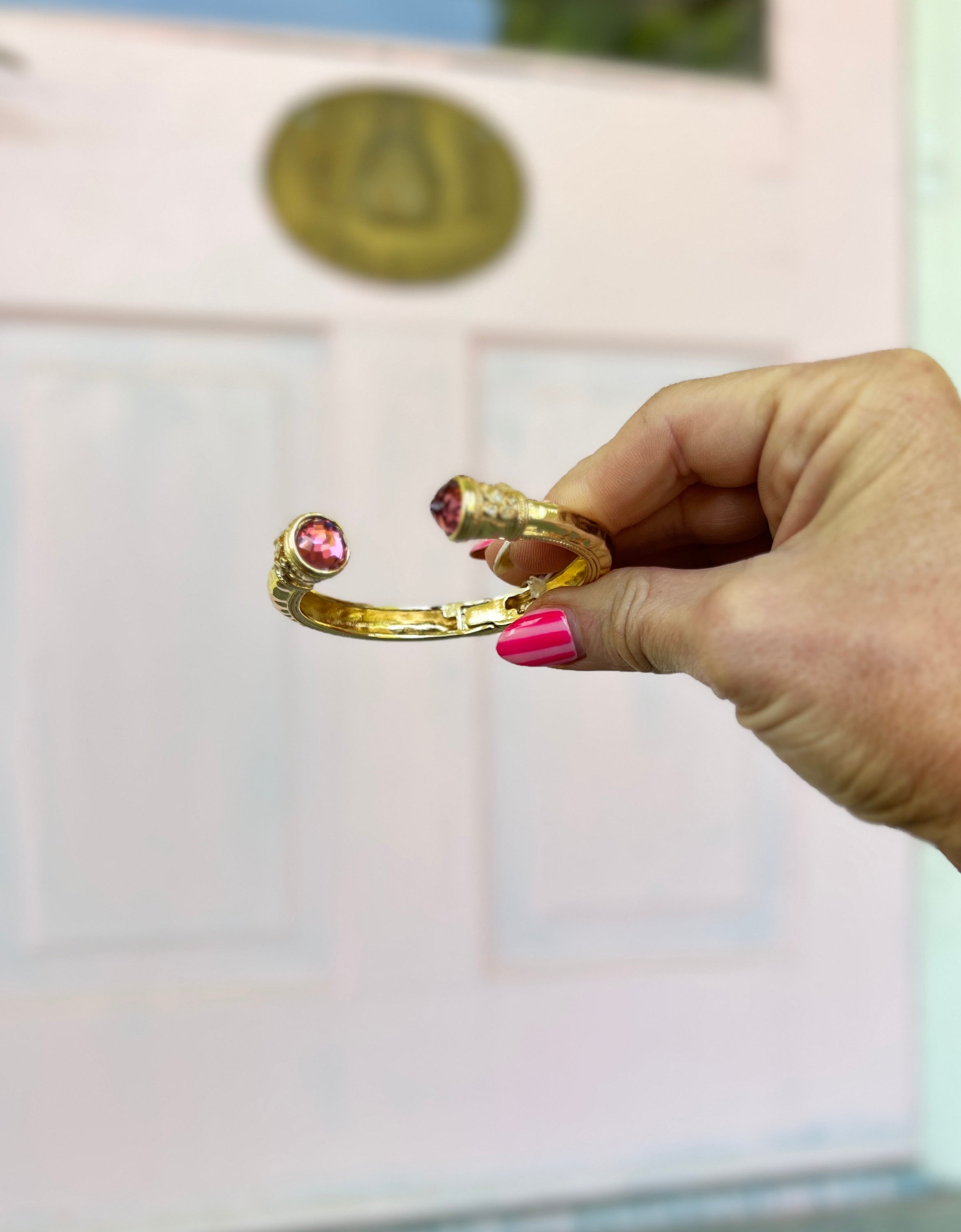 Jewel End Antique Cuff Bracelet- Fuchsia