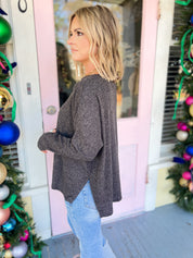 Right Down The Middle Dolman Top - Black