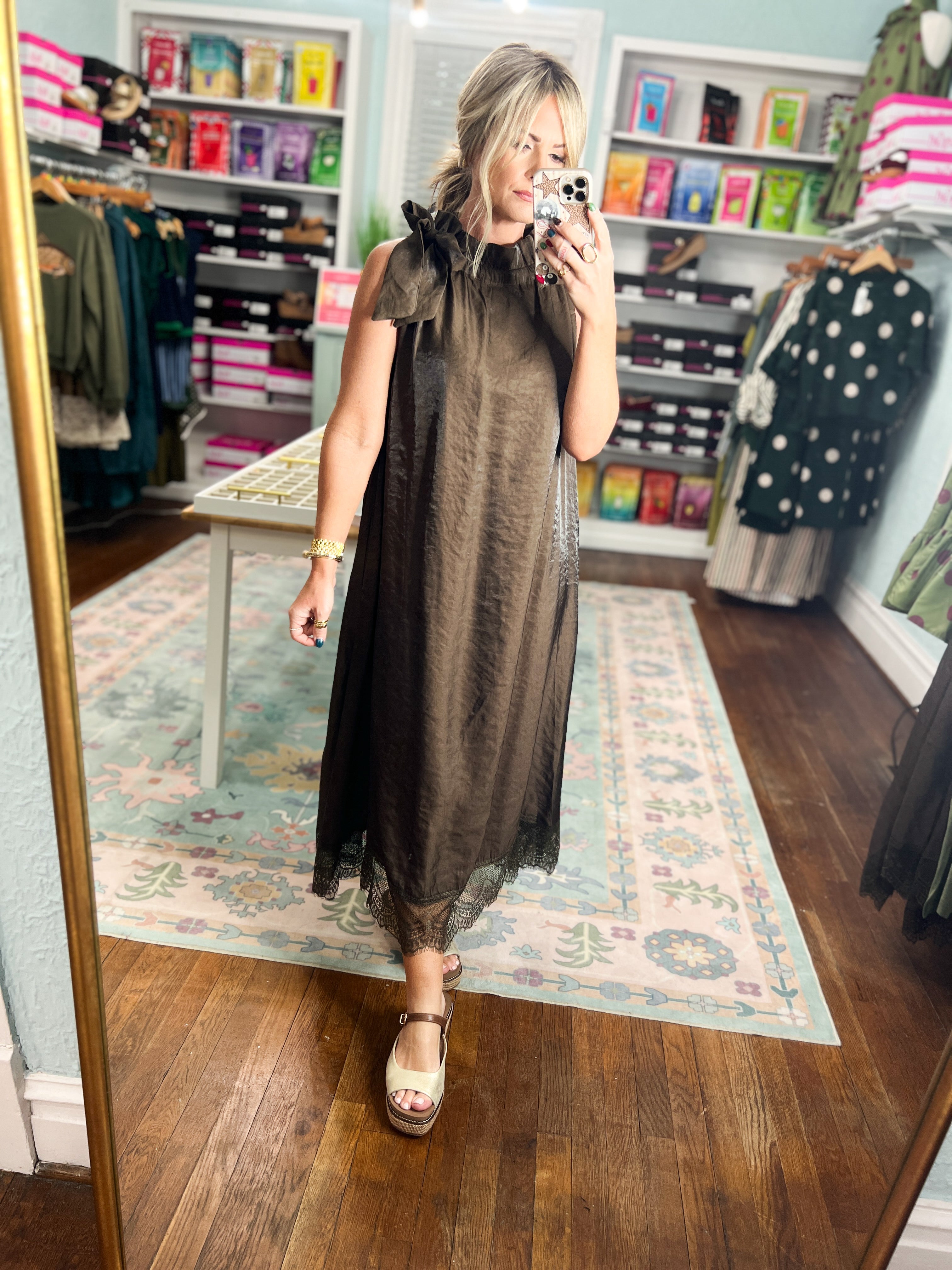 Beautiful Balance Lace Trim Midi Dress - Brown