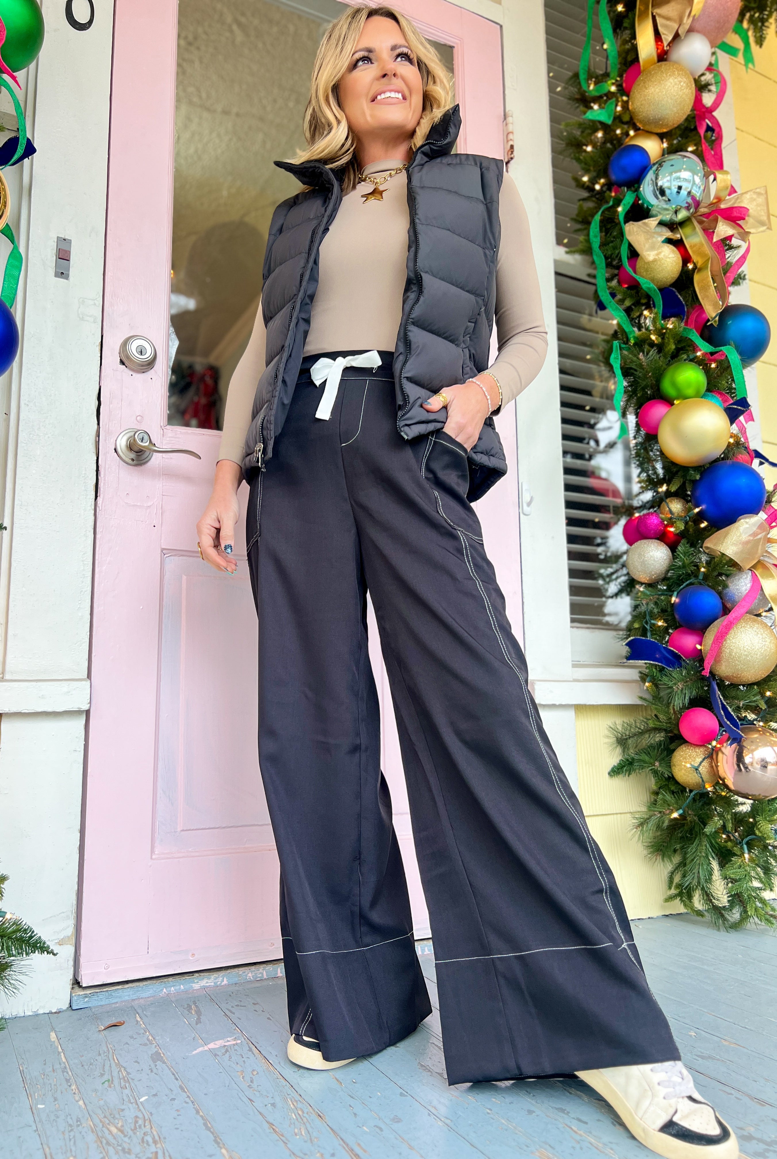 Calm Energy Wide Leg Crop Pants - Black