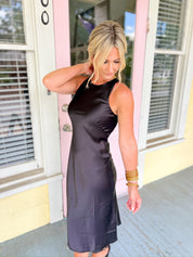 Glamorous Moments Satin Midi Dress - Black