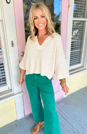 Speak Up Split Neck Sweater - Heather Beige