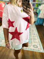 Firecracker Picnic Dolman Sleeve Top -Lt. Pink/Red