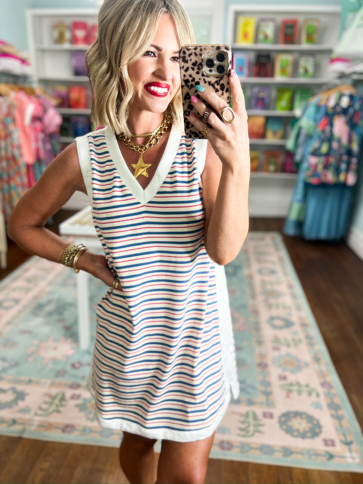 All the Best Striped Mini Dress - Slate Blue