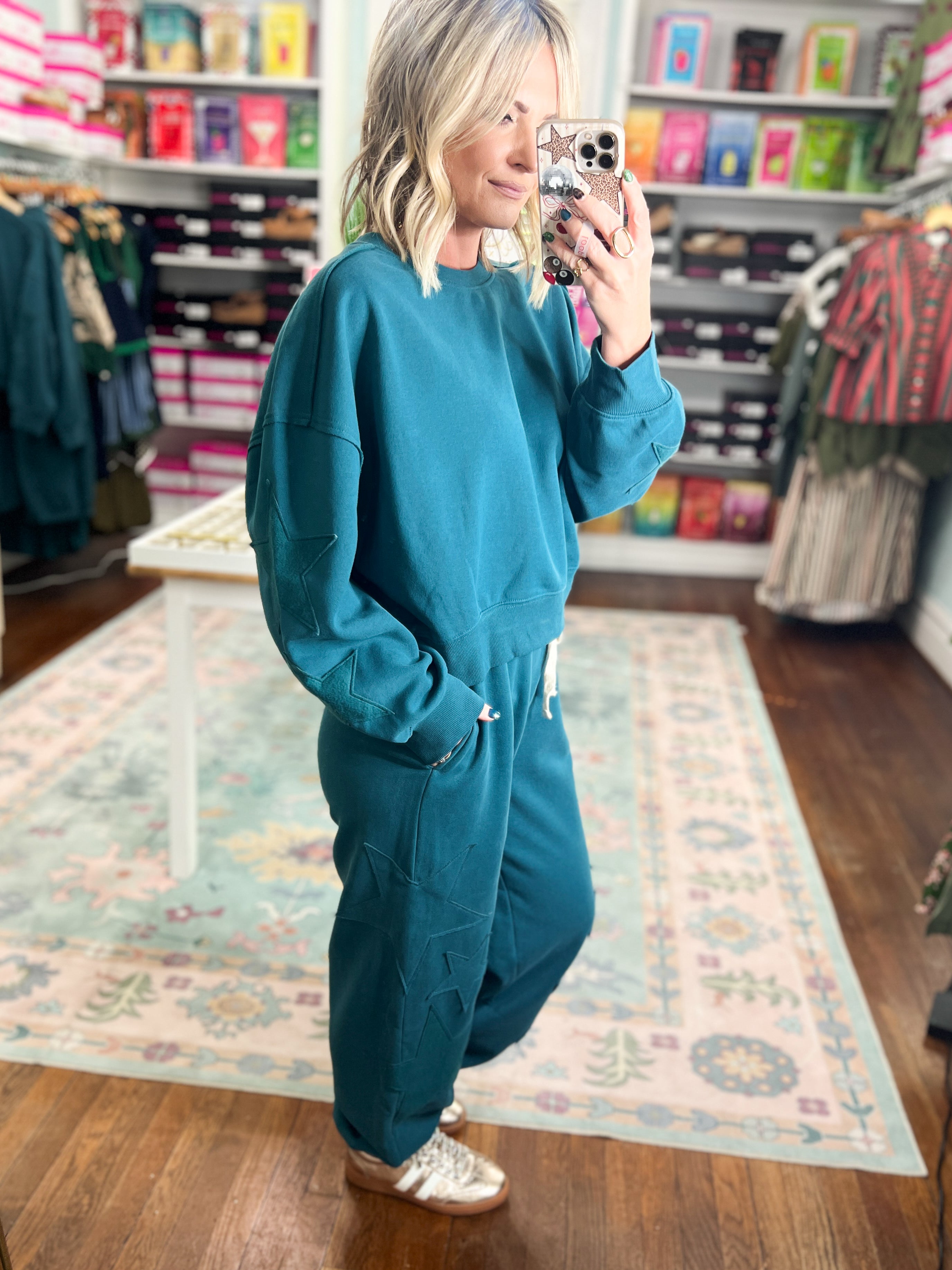 Lucky Star Patch Jogger PANTS - Dark Teal