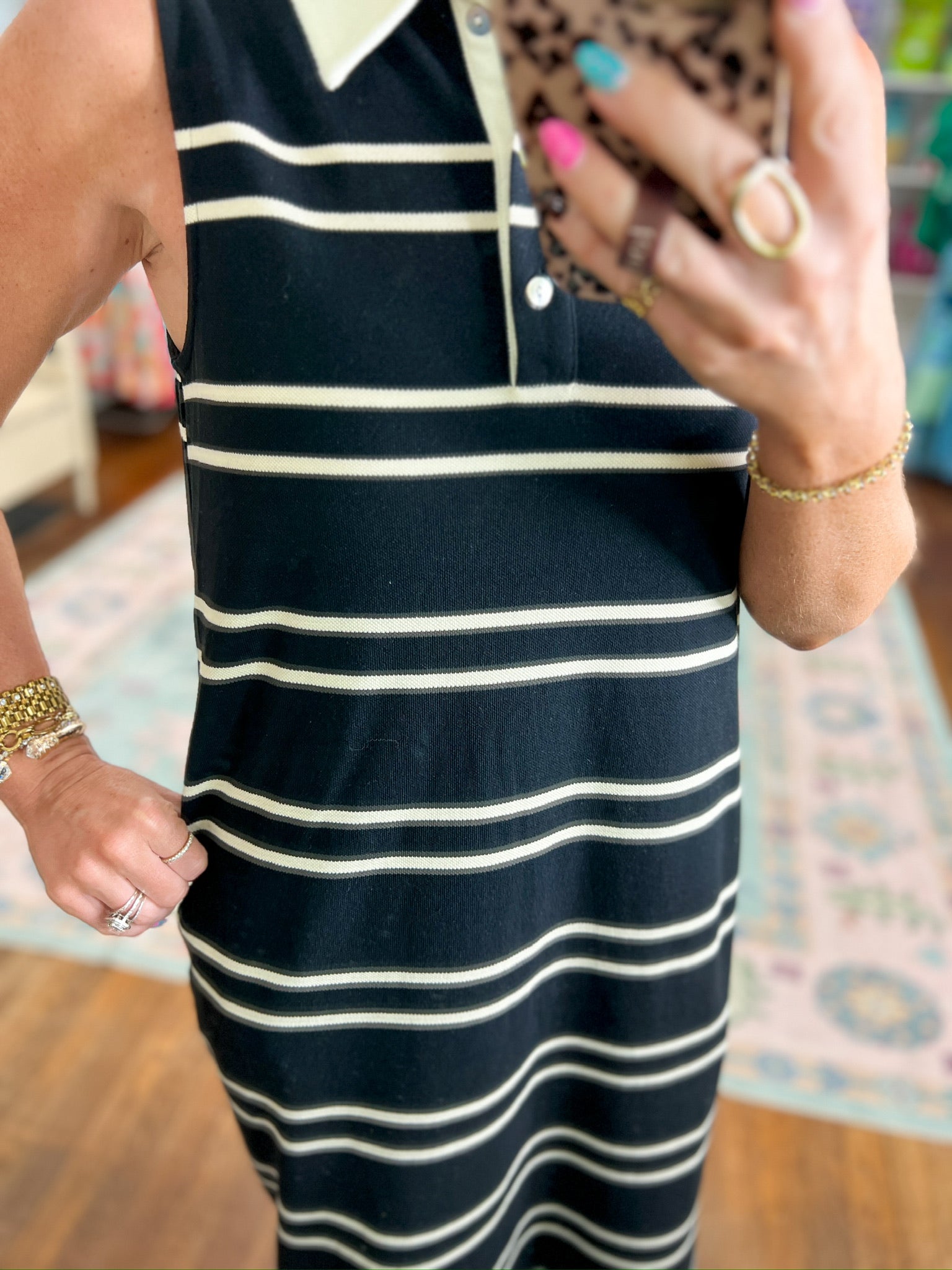 Immediately Yes Striped Midi Dress -Black